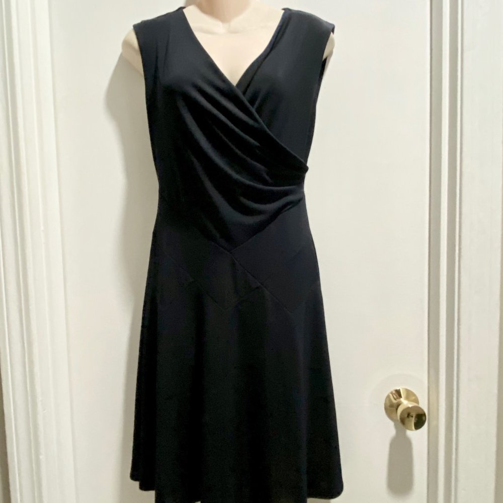 (4) Bailey 44 Minimalist Fit & Flare Basic Midi Faux Wrap V - Neck Dress M